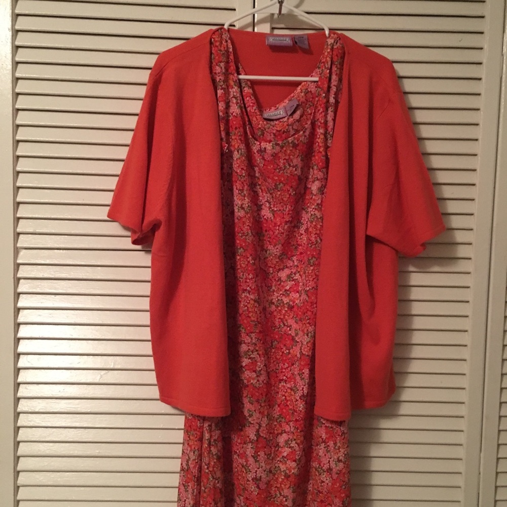 Women's Orange Floral Two-Piece Dress Set - Picture 5 of 8